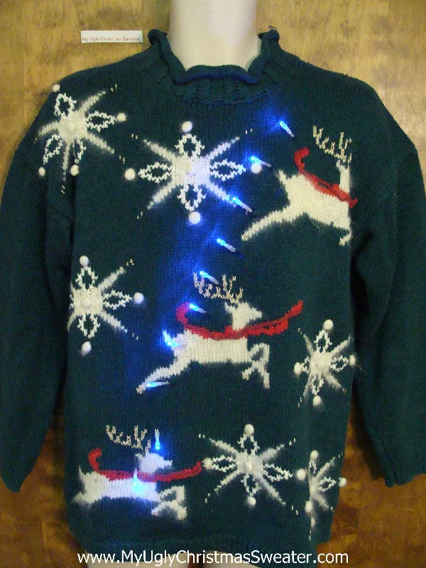 Christmas Dinner Awesome Flying Reindeer Light Up Ugly Xmas Sweater