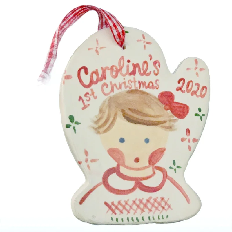 Christmas Classic Fireplace Setting Baby's First Christmas Ornament - mitten