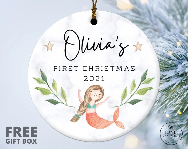 Christmas Storytelling Around Fire Baby's First Christmas Ornament, Personalized First Christmas Mermaid Ornament, Custom Baby Girl Name Christmas Ornament, Christmas Gifts