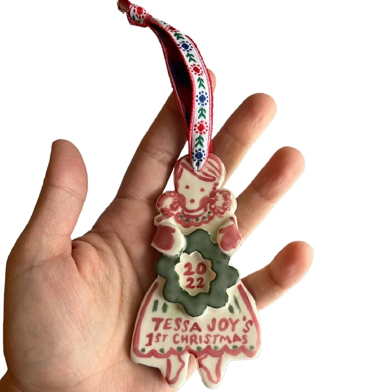 Christmas Midnight Fun Baby's First Christmas Ornament - red with wreath