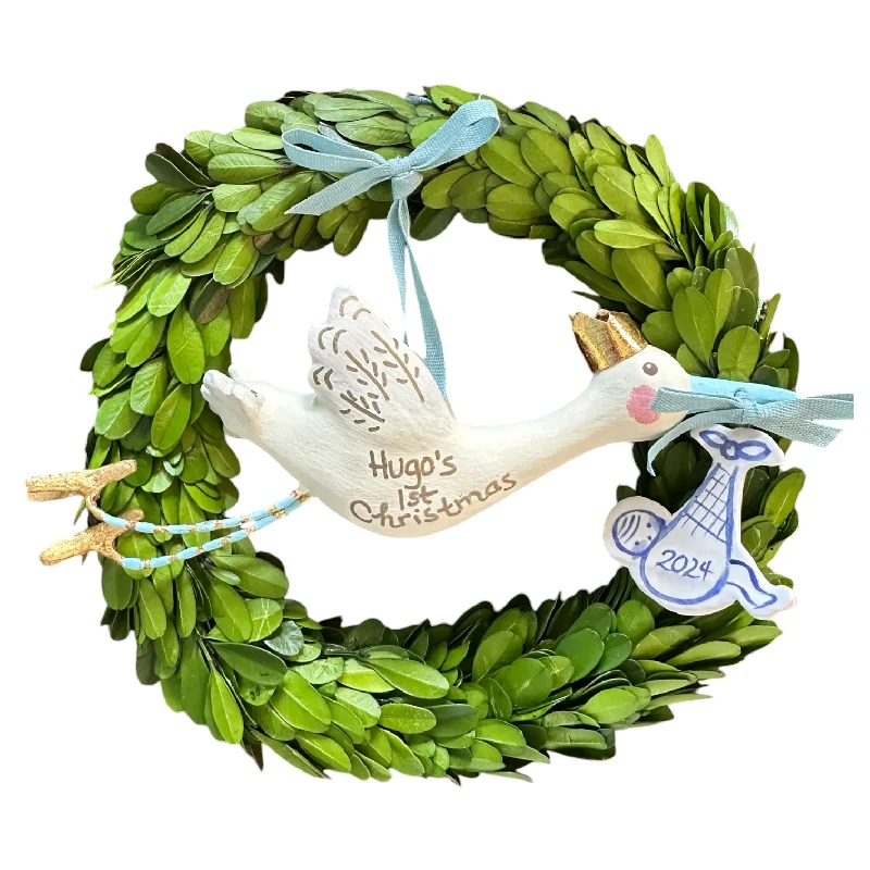 Christmas Festive Snowmen Baby's First Christmas Stork Ornament - blue