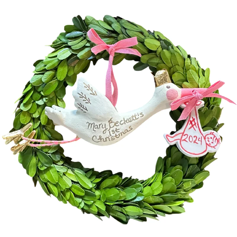 Christmas Cozy Indoor Nights Baby's First Christmas Stork Ornament - pink