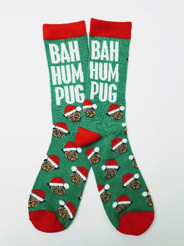 Christmas Gingerbread Bah Hum Pug Thick Crew Socks