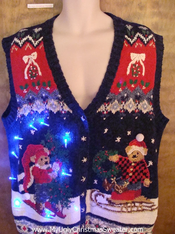 Christmas Nostalgic Festive Times Bears in the Snow Light Up Ugly Xmas Sweater Vest