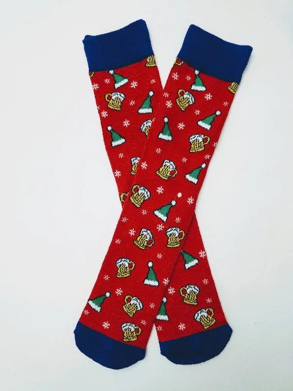 Christmas Sparkly Fairy Lights Beer Elf Hat Crew Socks
