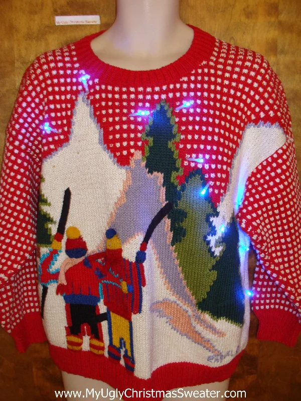 Christmas Magic Best 70s or 80s Ski Themed Light Up Ugly Xmas Sweater