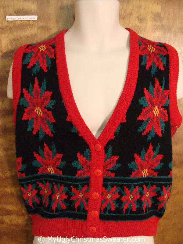 Christmas Holiday Fun Best 80s 2sided Poinsettias Ugly Christmas Sweater Vest