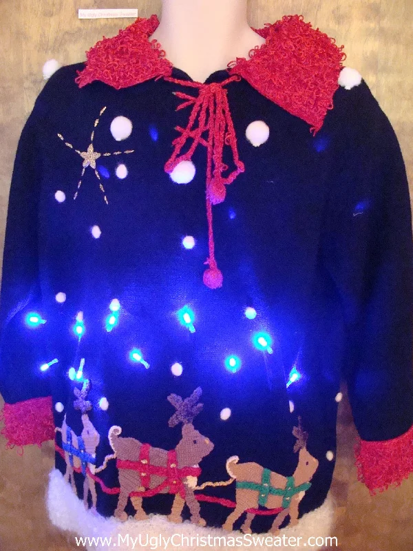 Christmas Holiday Fun BEST 80s Amazing 2sided Santa and Reindeer Light Up Ugly Xmas Sweater