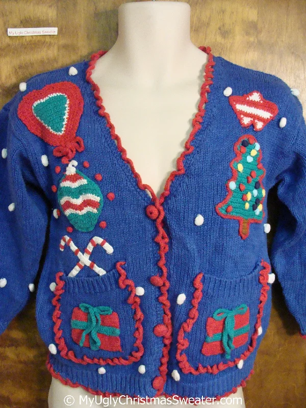 Holiday Cheer Best 80s Blue Green and Red Ugly Christmas Sweater