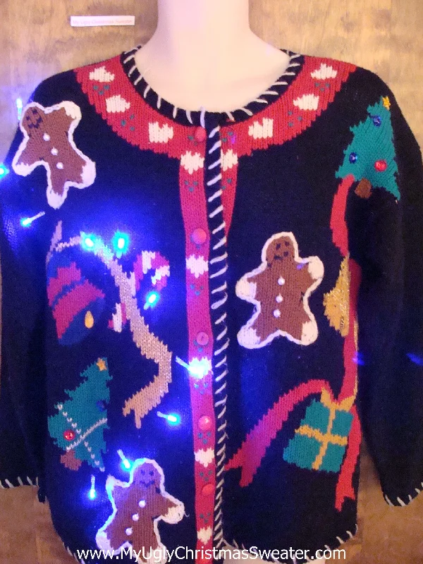 Christmas Magical Holiday Atmosphere Best 80s Gingerbread Themed Light Up Ugly Xmas Sweater Christmas Magical Holiday Atmosphere Best 80s Gingerbread Themed Light Up Ugly Xmas Sweater
