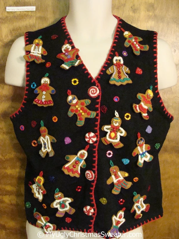 Christmas Crackling Bonfire Best Bling Gingerbread Men Ugly Christmas Sweater Vest