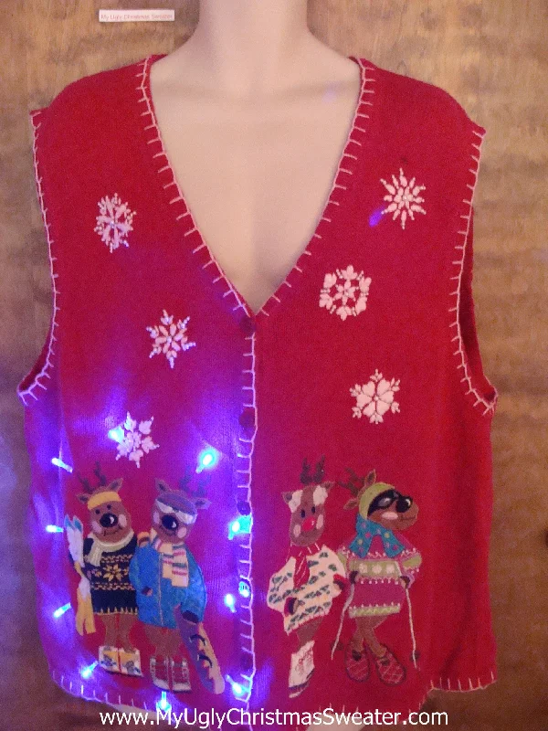 Holiday Treats BEST Skiing Bears Funny Light Up Ugly Xmas Sweater Vest 4XL XXXL