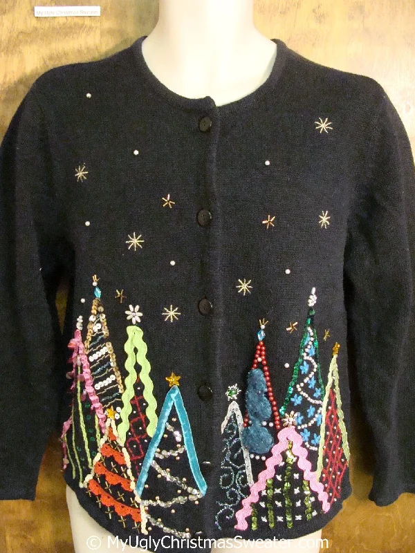 Christmas Sparkling Holiday Glow Bling Trees Horrible Ugly Christmas Sweater