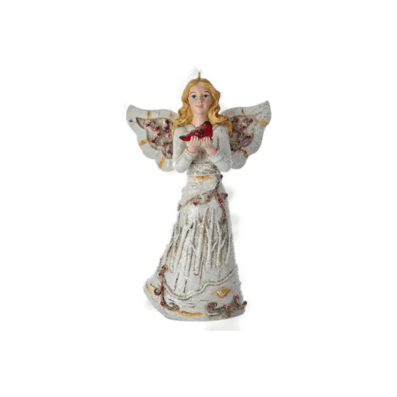 Christmas Holiday Gathering Blonde Birch Berry Angel with Cardinal Ornament