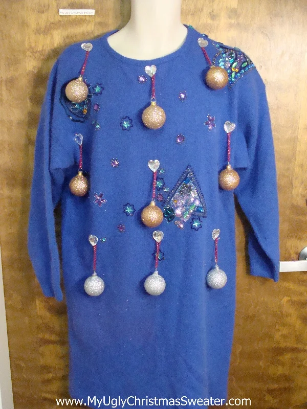 Christmas Baking Blue 80s Glam Ugly Christmas Sweater Party Dress Size L XL