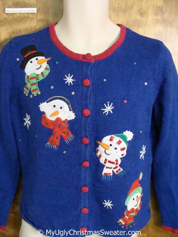 Christmas Handmade Pine Wreaths Blue Colorful Ugly Christmas Sweater with Snowmen