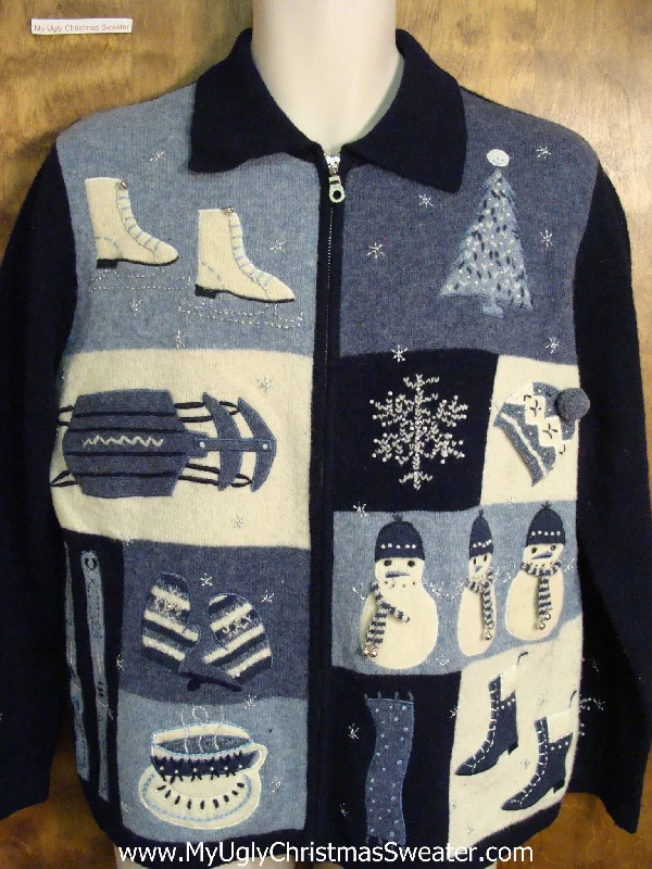 Christmas Holiday Gathering Blue Winter Sports Themed Ugly Christmas Jumper