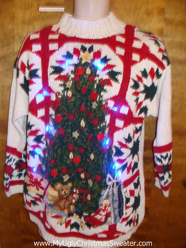 Christmas Cozy Winter Nights Bold Color Crazy 80s Light Up Ugly Xmas Sweater