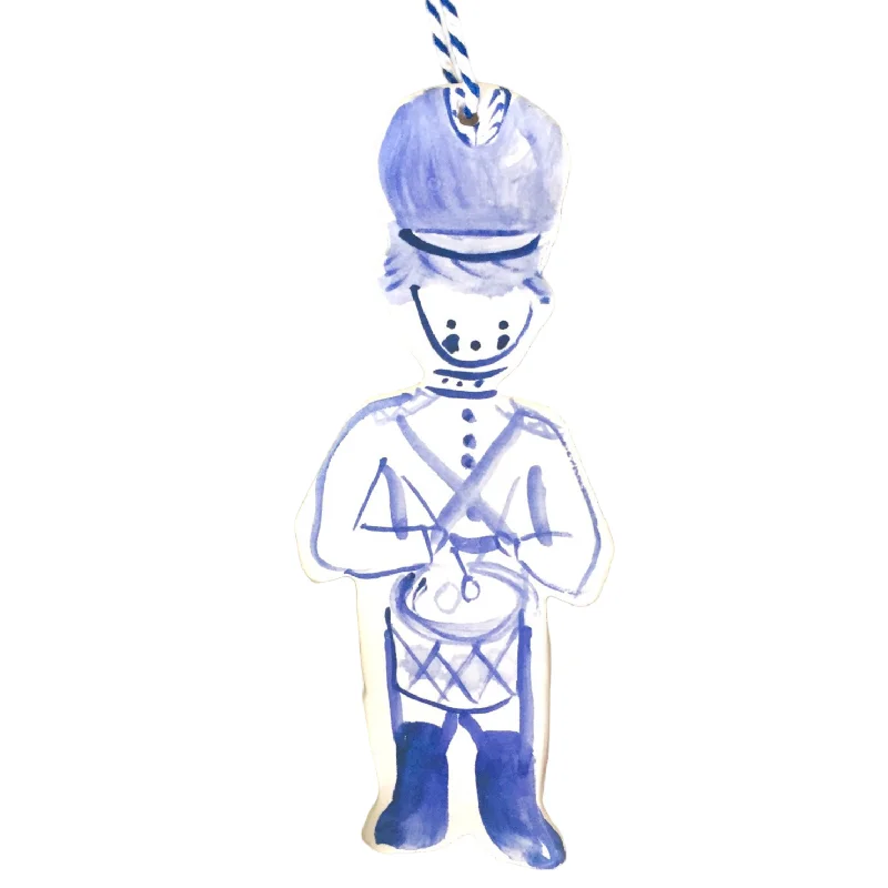 Christmas Fireplace Boy Drummer Ornament - blue
