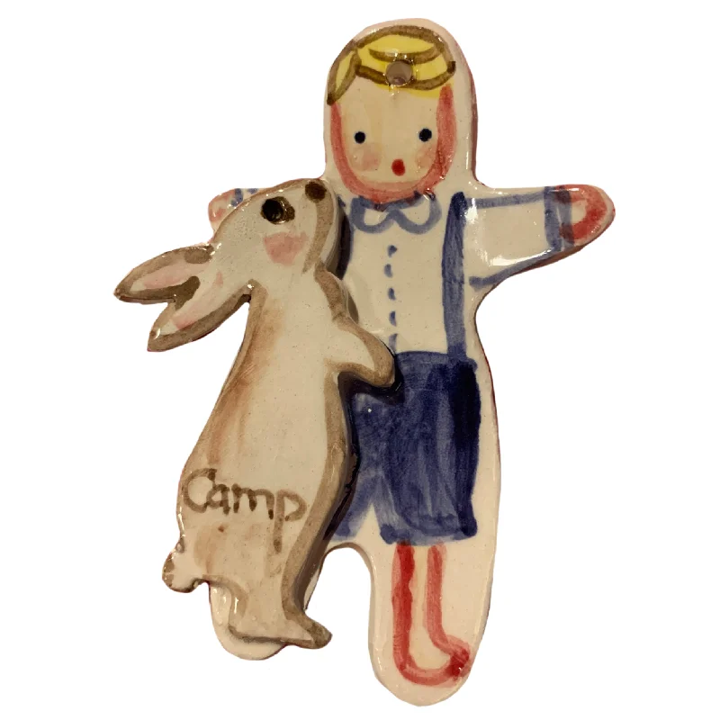 Christmas Mistletoe Boy with Bunny Ornament