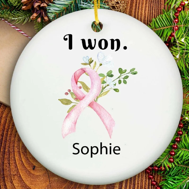 Christmas Pajamas Breast Cancer Ornament - Ceramic