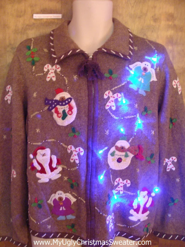 Christmas Classic Fireplace Setting Brown Horrible Light Up Ugly Xmas Sweater