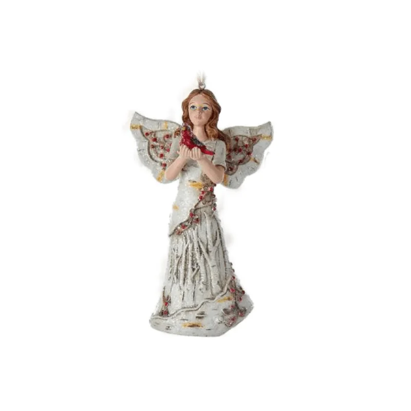 Christmas Holiday Fun Brunette Birch Berry Angel with Cardinal Ornament