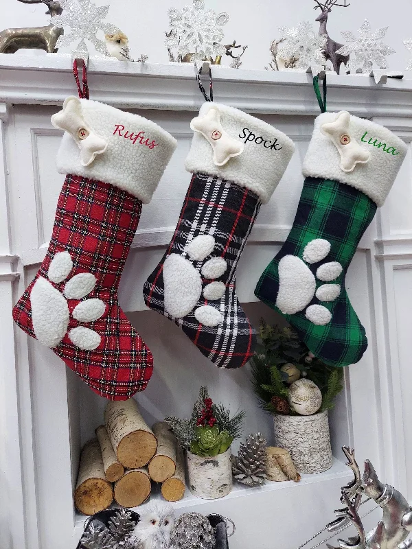 Christmas Scented Holiday Candles Buffalo Plaid Paw Dog Puppy Stockings Personalized with Pet's Name Christmas Scented Holiday Candles Buffalo Plaid Paw Dog Puppy Stockings Personalized with Pet's Name