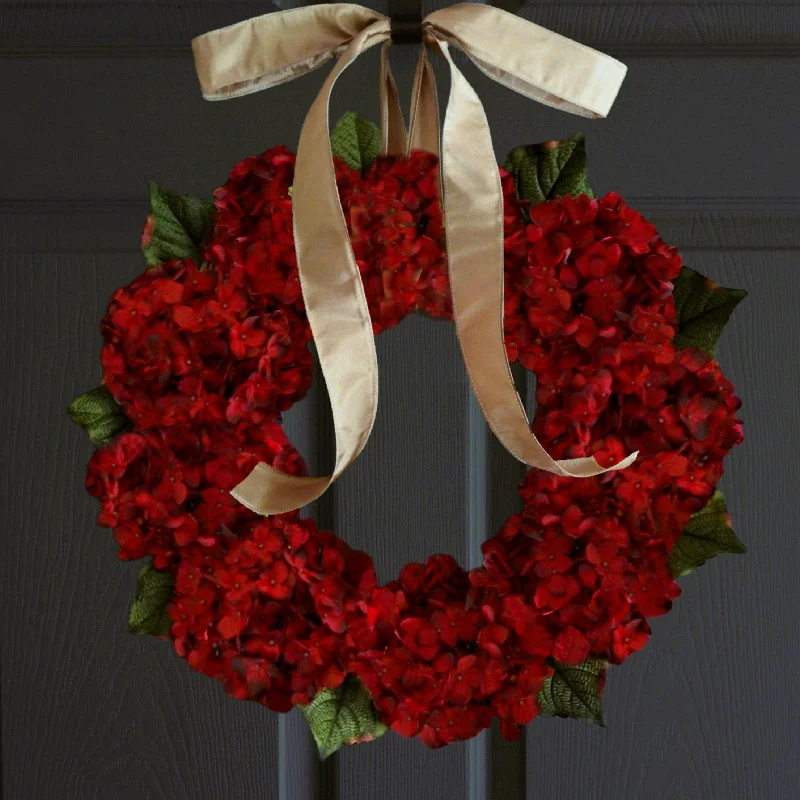 Burgundy Red Hydrangea Front Door Wreath