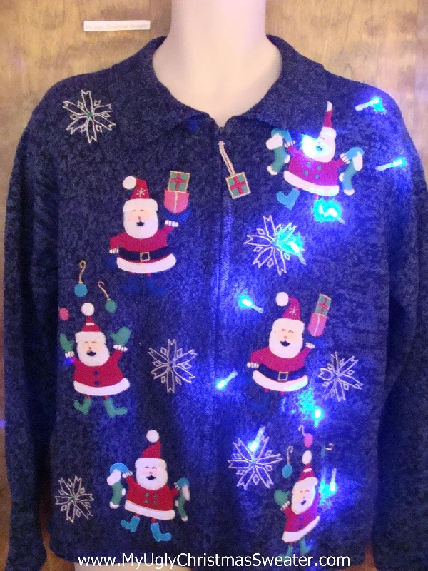Christmas Fireside Hot Drinks Busy Santa 6pack Light Up Ugly Xmas Sweater