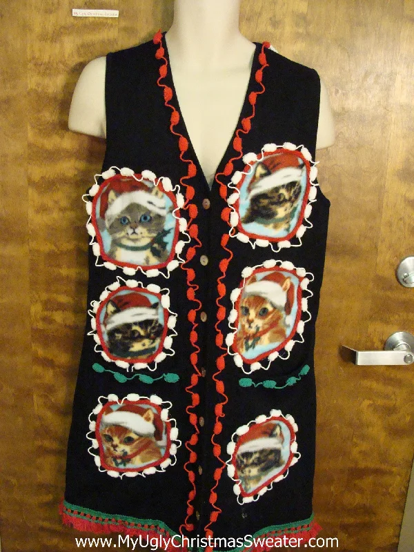 Christmas Pine Tree Cat 6pack Ugly Christmas Sweater Party Dress Size M