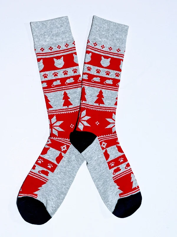 Christmas Gift Wrapping Fun Cat Pattern Christmas Crew Socks