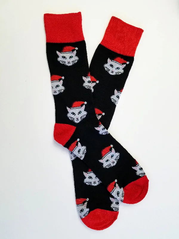 Christmas Jolly Festivities Cat w/ Santa Hat Crew Socks