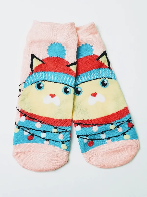 Christmas Winter Night Sky Cat Winter Ankle Socks
