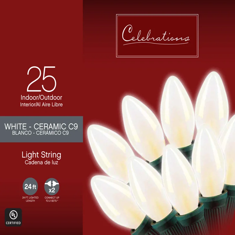 Christmas Wrapping Celebrations Incandescent C9 White 25 ct String Christmas Lights 25 ft.