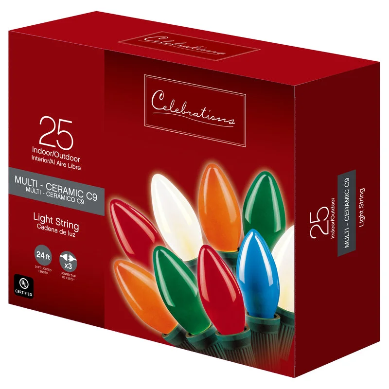 Christmas Church Service Celebrations Incandescent C9 Multicolored 25 ct String Christmas Lights 24 ft.