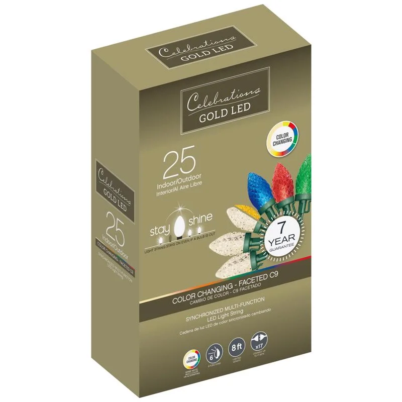 Christmas Shopping Celebrations Gold LED C9 Multicolored/Warm White 25 ct String Christmas Lights 8 ft. Christmas Shopping Celebrations Gold LED C9 Multicolored/Warm White 25 ct String Christmas Lights 8 ft.