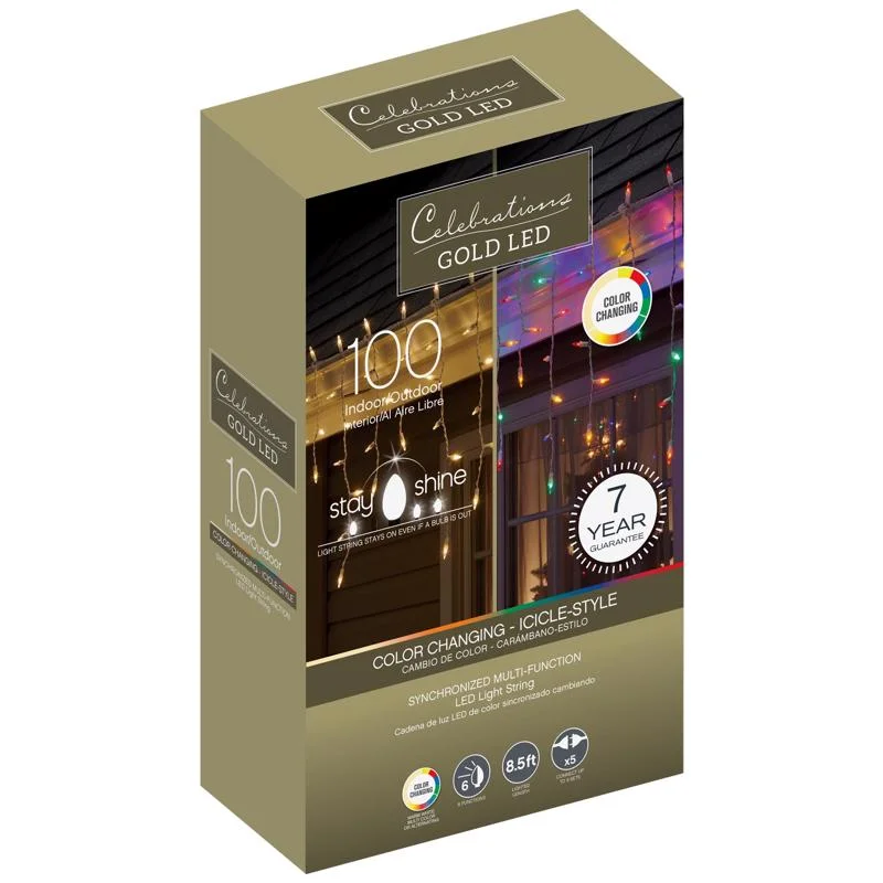 Christmas Candles Celebrations Gold LED Mini Multicolored/Warm White 100 ct Icicle Christmas Lights 8.5 ft. Christmas Candles Celebrations Gold LED Mini Multicolored/Warm White 100 ct Icicle Christmas Lights 8.5 ft.