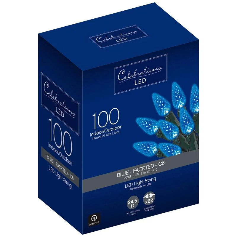 Christmas Dreamy Festive Vibes Celebrations Blue LED C6 Blue 100 ct String Christmas Lights 24.5 ft.