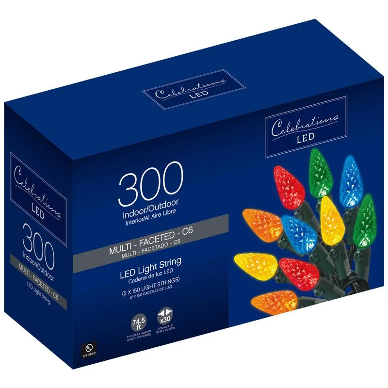 Christmas Day Celebrations Blue LED C6 Multicolored 300 ct String Christmas Lights 74.5 ft. Christmas Day Celebrations Blue LED C6 Multicolored 300 ct String Christmas Lights 74.5 ft.