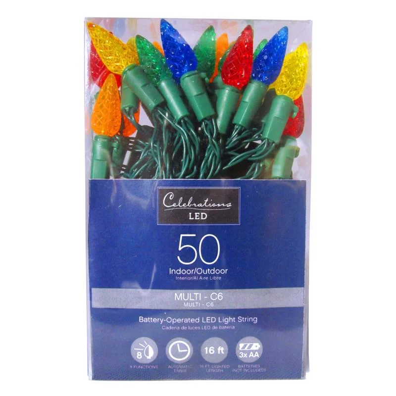 Christmas Fireplace Celebrations LED C6 Multicolored 50 count Multi Function String Lights 16 ft. Christmas Fireplace Celebrations LED C6 Multicolored 50 count Multi Function String Lights 16 ft.