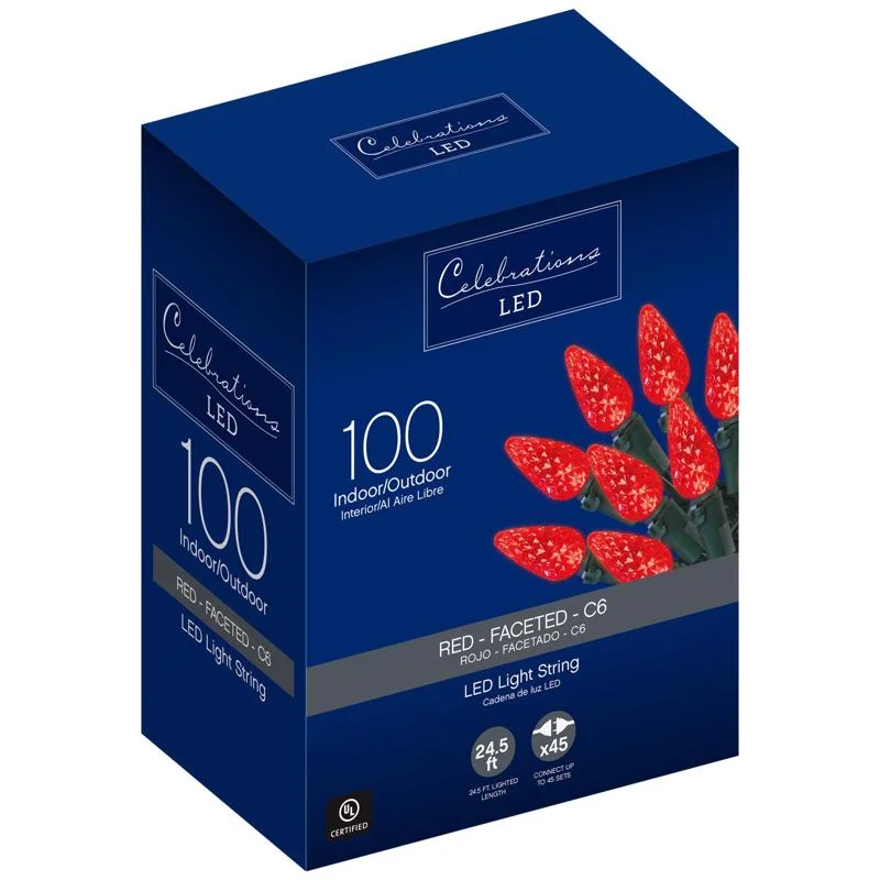 Christmas Twinkling Star Lights Celebrations Blue LED C6 Red 100 ct String Christmas Lights 24.5 ft.