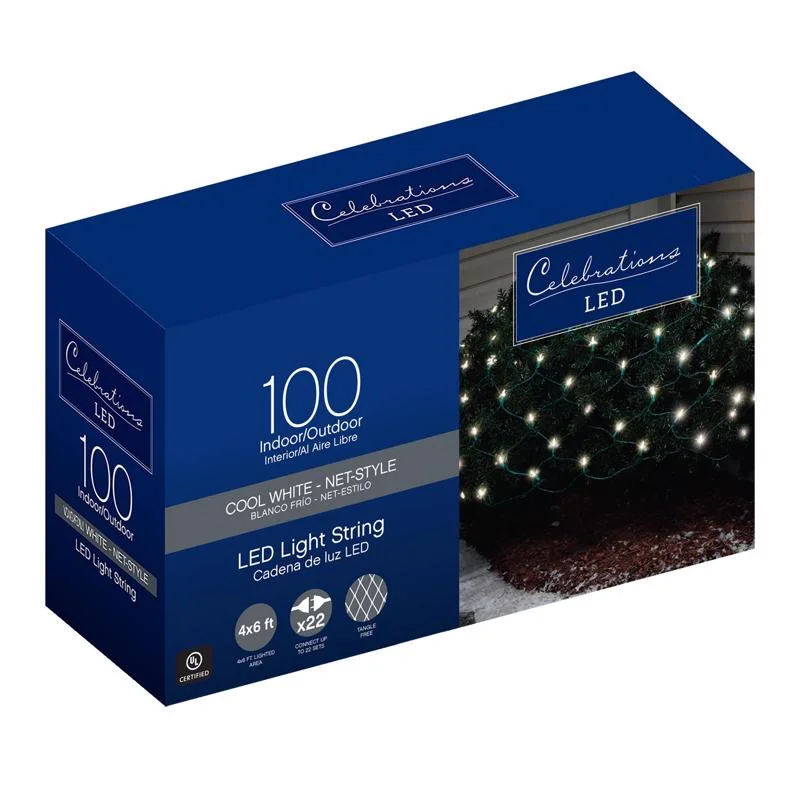 Christmas Wrapped With Love Celebrations Cool White 9.6W Plug-In/Remote LED Mini Net Christmas Lights 6 ft. Christmas Wrapped With Love Celebrations Cool White 9.6W Plug-In/Remote LED Mini Net Christmas Lights 6 ft.