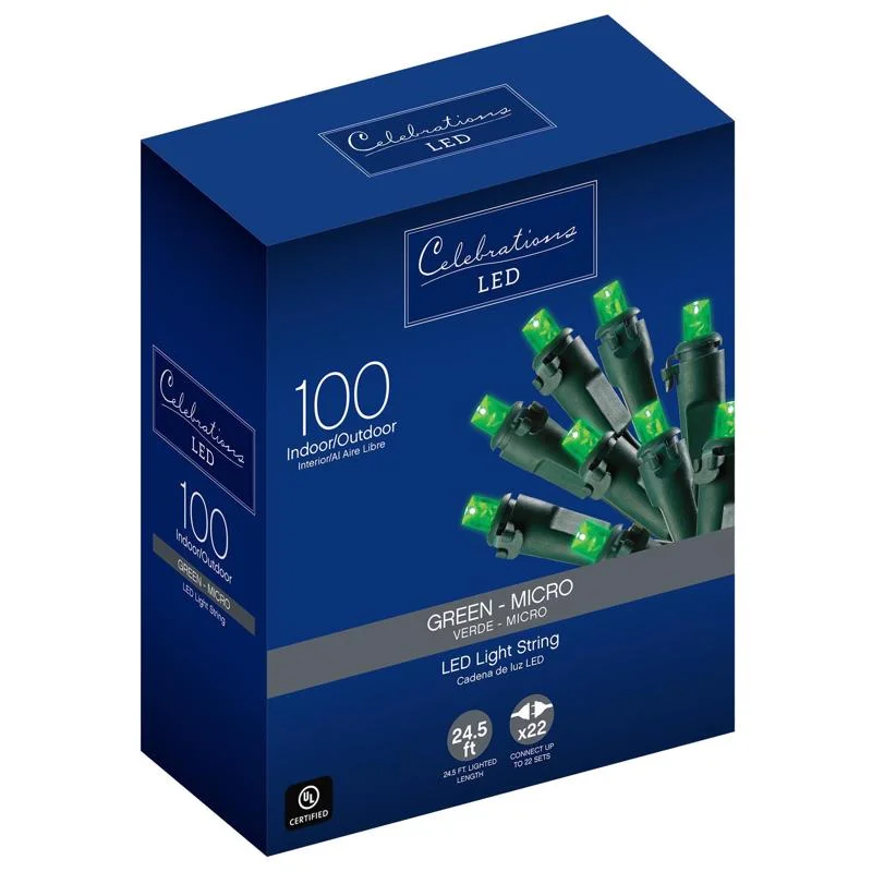 Christmas Frosted Christmas Trees Celebrations Blue LED Micro/5mm Green 100 ct String Christmas Lights 24.5 ft.