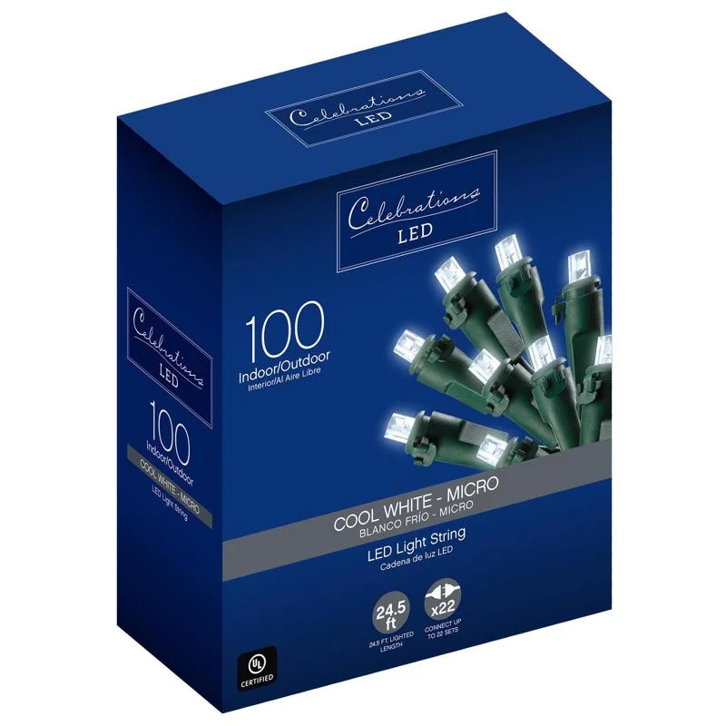 Christmas Traditional Holiday Feasts Celebrations Blue LED Micro/5mm Cool White 100 ct String Christmas Lights 24.5 ft.