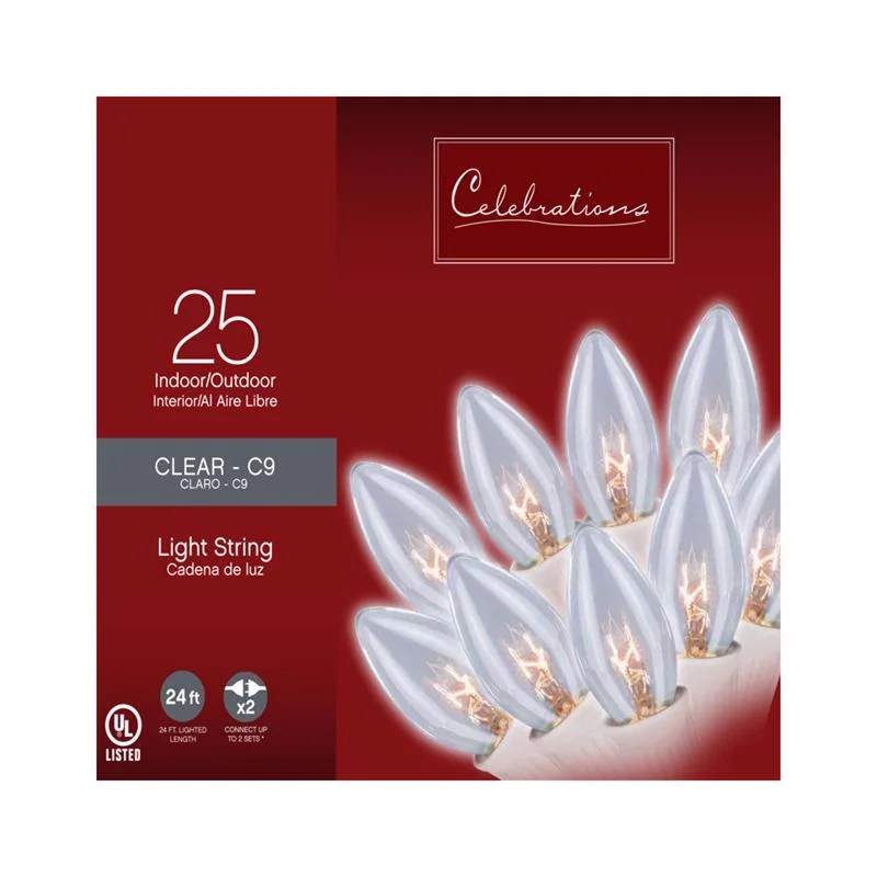 Christmas Cozy Warm Blankets Celebrations Incandescent C9 Clear 25 ct String Christmas Lights 24 ft.