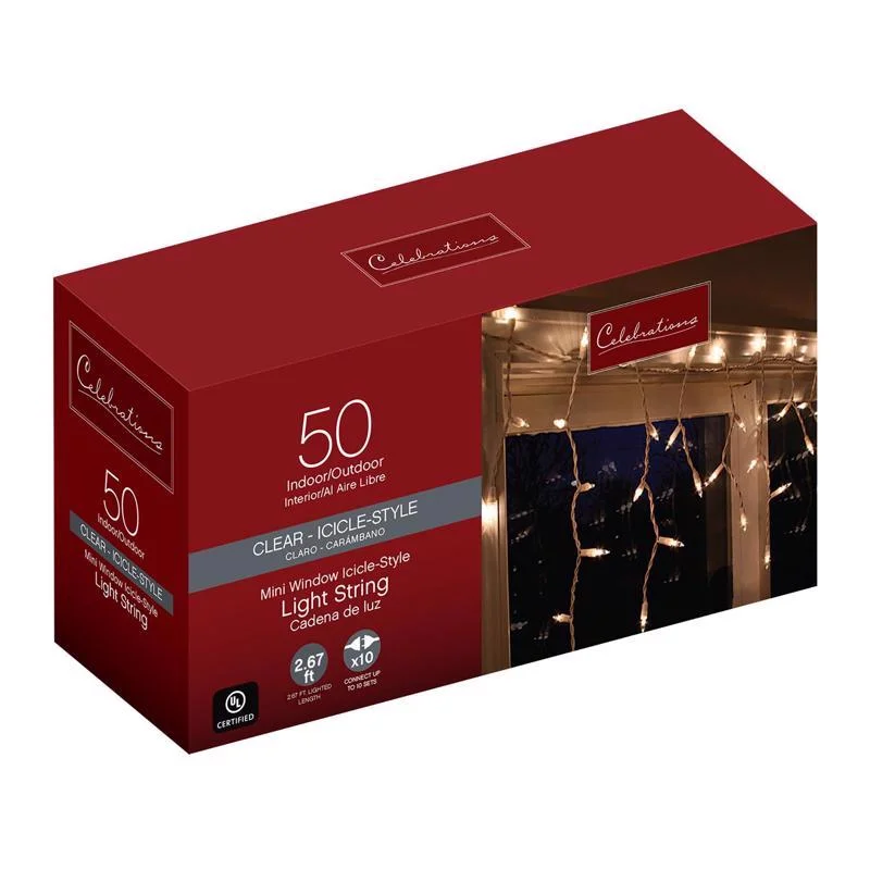 Christmas Classic Fireplace Setting Celebrations Red Incandescent Mini Clear 50 ct Icicle Christmas Lights 2.67 ft.