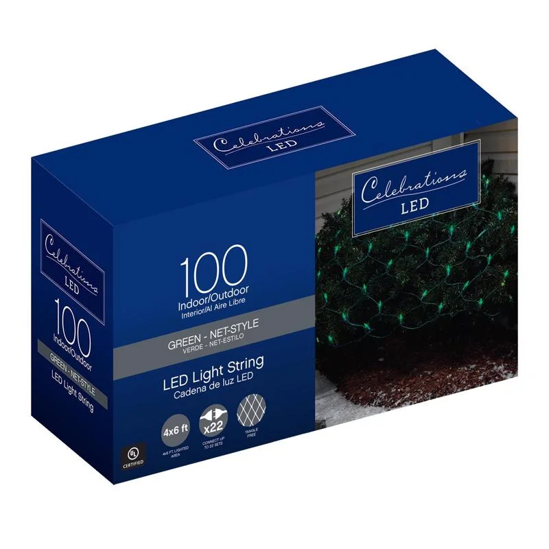 Christmas Wrapping Celebrations Blue LED Mini Green 100 ct Net Christmas Lights 24 ft.