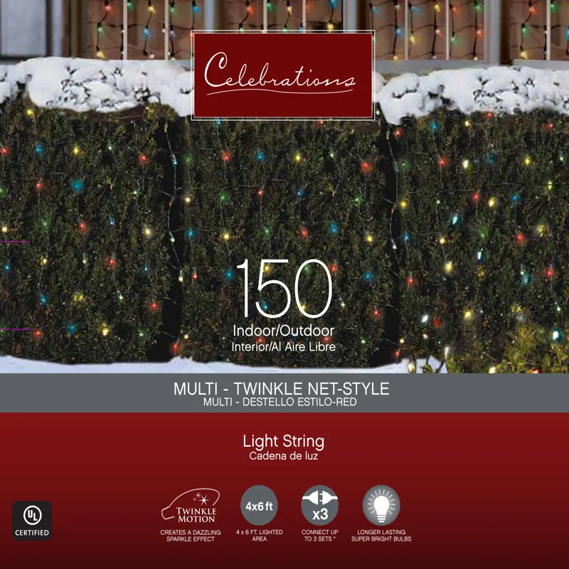 Christmas Traditions Celebrations Incandescent Multicolored 150 ct Net Christmas Lights 6 ft.
