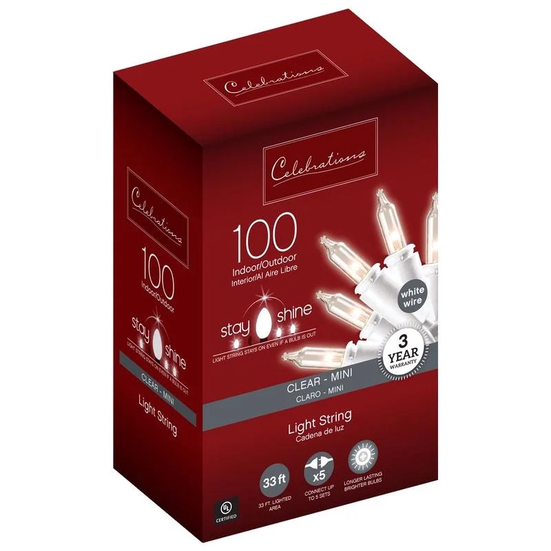 Christmas Spirit Celebrations Incandescent Mini Clear/Warm White 100 ct String Christmas Lights 33 ft.